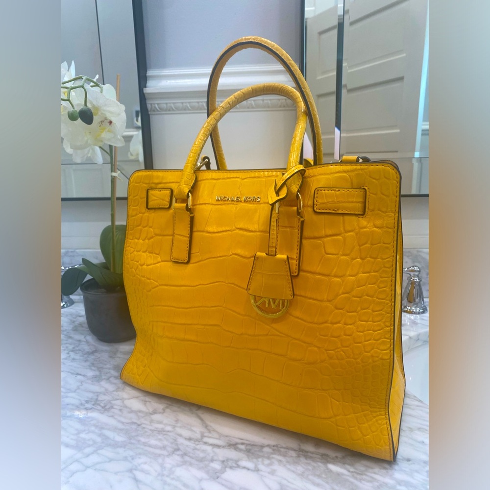 Michael Kors Yellow Satchel with Croc Embossed Leather